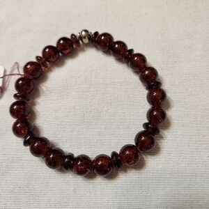 Hand Crafted Bracelet Brown Stretch Beaded Unisex